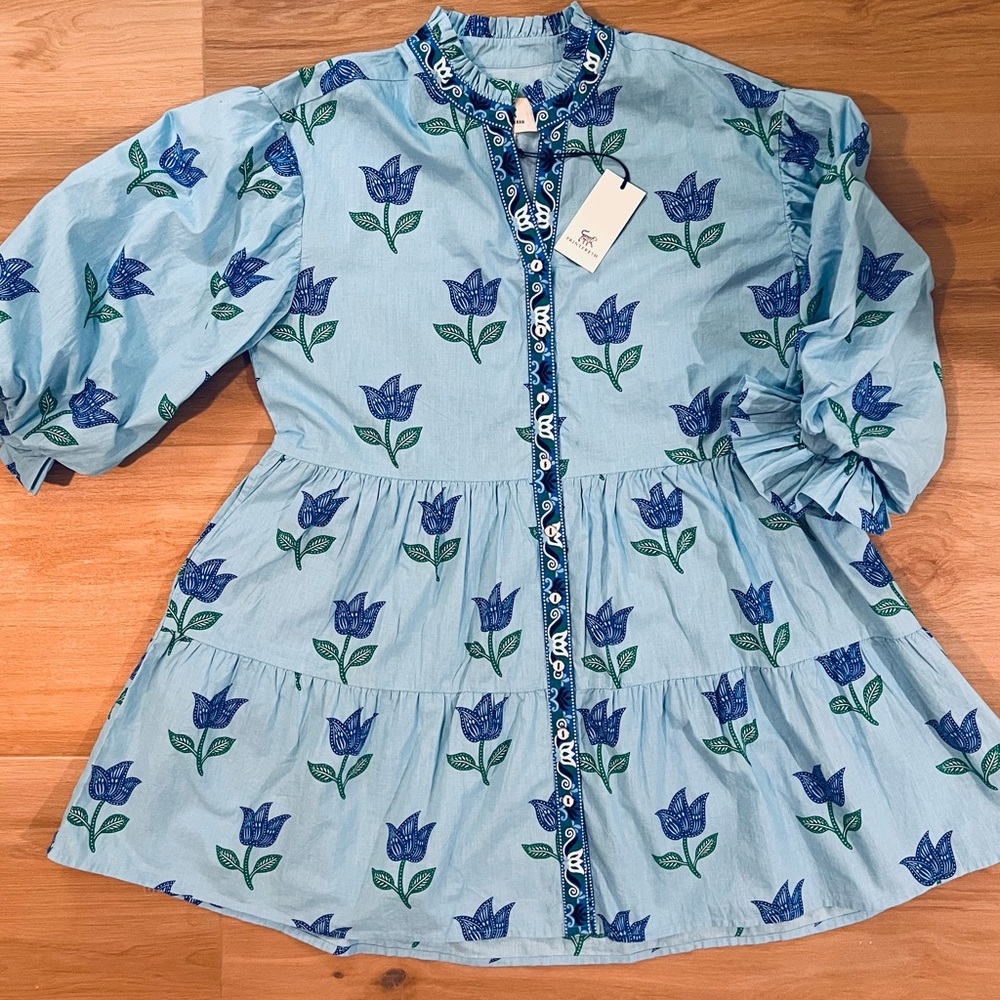 Printfresh Rosalina Dress Tulip Bloom Blue NWT Size M Organic Cotton $198 - Picture 9 of 12